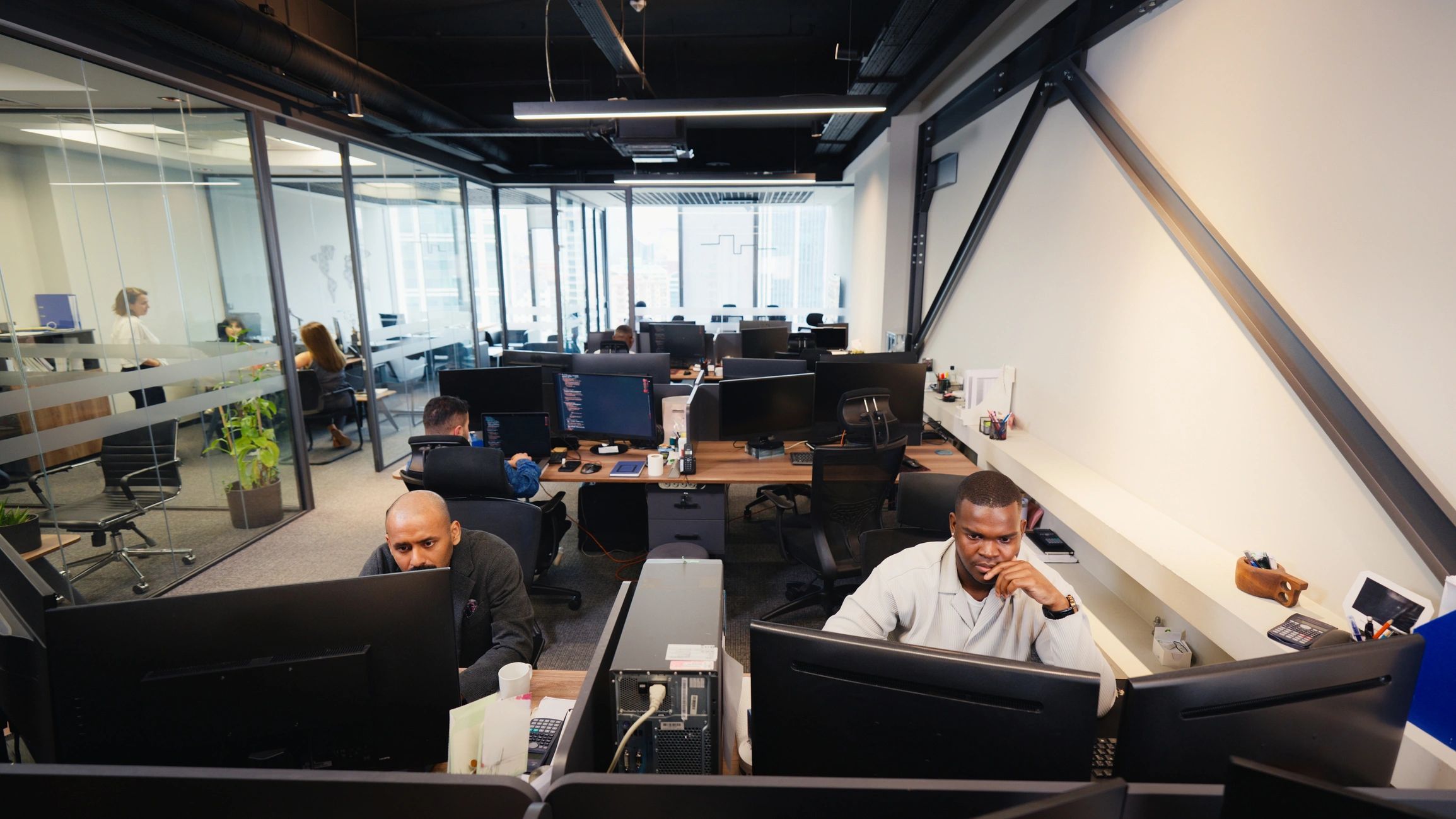 Modern corporate office teamwork scene